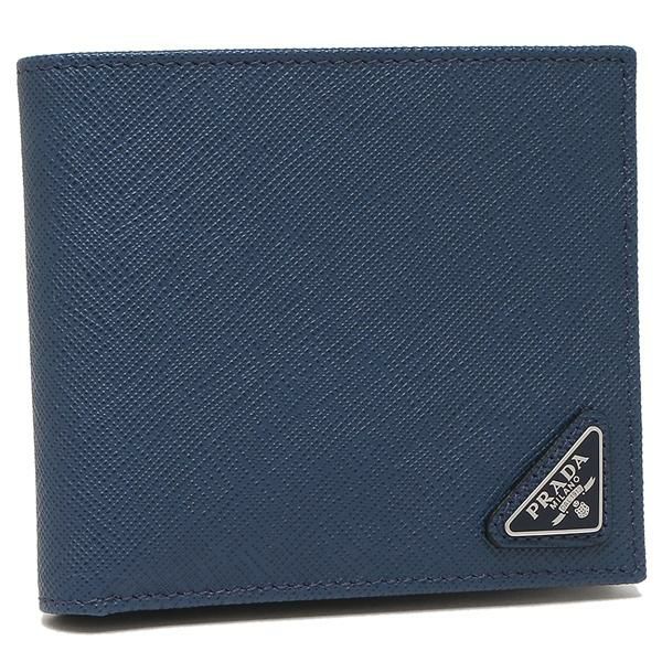 プラダ 二つ折り財布 サフィアーノ トライアングルロゴ ブルー メンズ PRADA 2MO738 QHH F0016