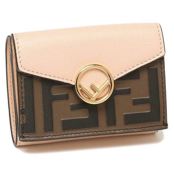 フェンディ 三つ折り財布 エフイズフェンディ ミニ財布 ブラウン ピンク レディース FENDI 8M0395 AAII F180F