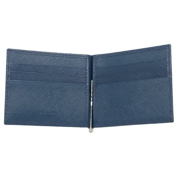 プラダ 二つ折り財布 サフィアーノ マネークリップ カードケース ブルー メンズ PRADA 2MN077 QHH F0016 詳細画像