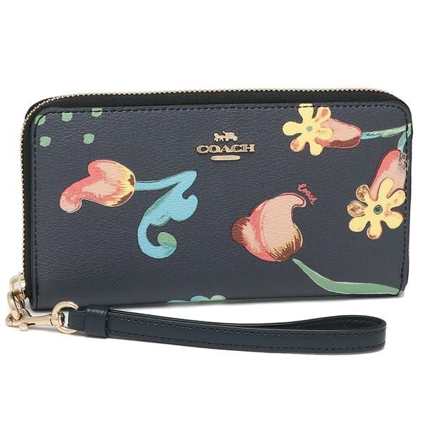 コーチ アウトレット 長財布 花柄 ネイビーマルチ レディース COACH C8694 IMF23