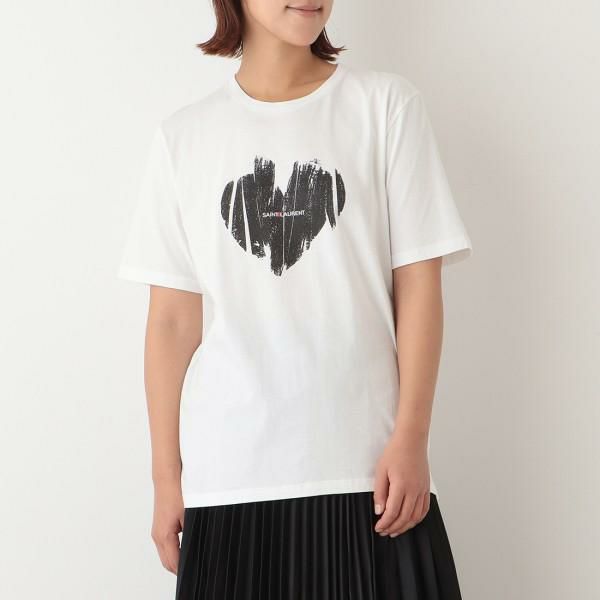 サンローランパリ トップス Tシャツ ロゴ ハート ホワイト レディース SAINT LAURENT PARIS 615522 YBSO2 9744