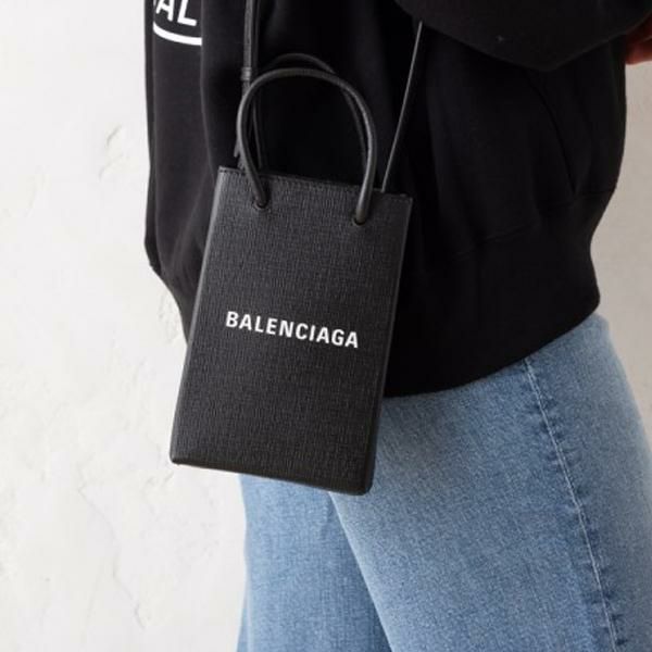 バレンシアガ ショルダーバッグ ショッピング フォンホルダー ミニバッグ ブラック メンズ レディース BALENCIAGA 593826 0AI2N 1000