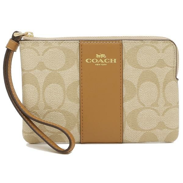 コーチ アウトレット リストレット ポーチ シグネチャー ベージュ ブラウン レディース COACH 58035 IMNLJ 詳細画像