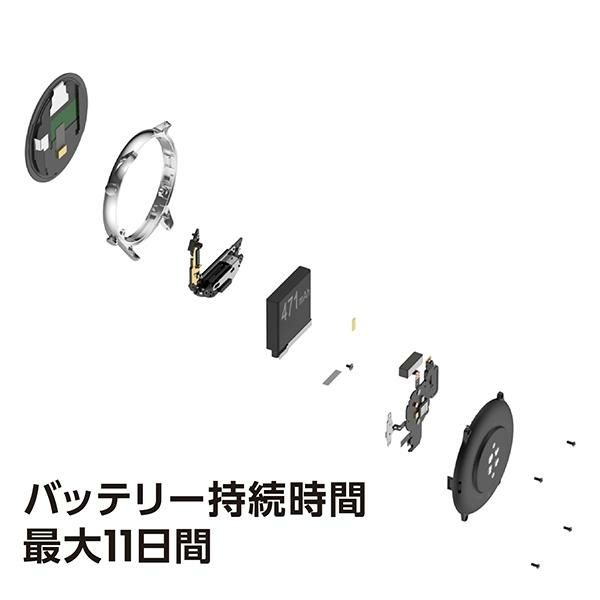 アマズフィット メンズ レディース 時計 ジーティーアール2 46.4×46.4mm 充電式クォーツ ブラック Amazfit SP170027C150 シリコン 詳細画像