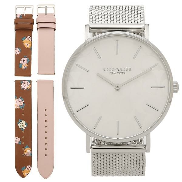 コーチ レディース 時計 ペリー 36mm クォーツ ホワイト マルチカラー COACH 14000077 ステンレス レザー