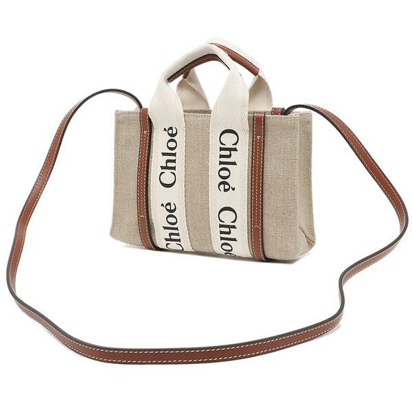 クロエ ハンドバッグ ショルダーバッグ ウッディ ミニバッグ 2WAY ベージュ ホワイト ブラウン レディース CHLOE C22AP237I26 90U 詳細画像