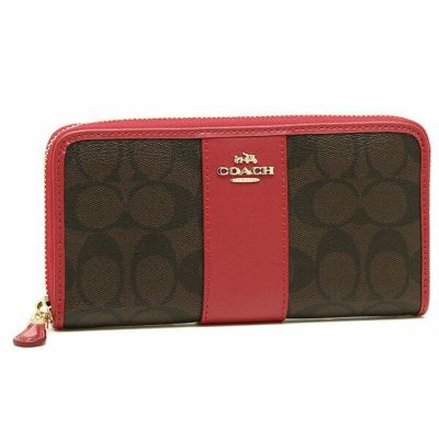 コーチ 財布 COACH F54630 IML72 WALLET  シグネチャー アコーディオン ジップ 長財布 ブラウンxトゥルーレッド