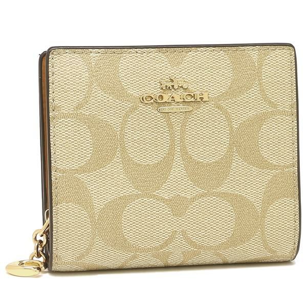 コーチ アウトレット 二つ折り財布 シグネチャー ミニ財布 ベージュ ブラウン レディース COACH C3309 IMNLJ