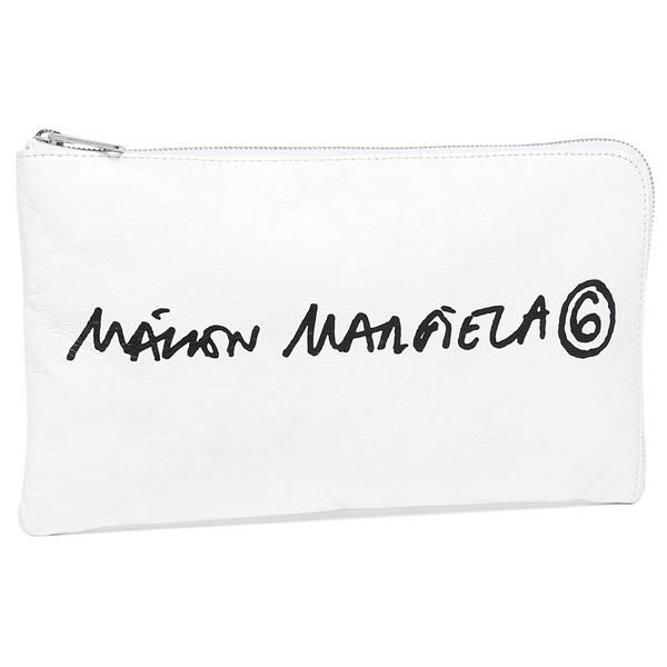 【訳ありアウトレット】MM6 Maison Margiela エムエムシックス メゾンマルジェラ バッグ クラッチバッグ ハンドプリント ナンバーロゴ ホワイト レディース S63WD0004 P4145 H8705【ラッピング不可商品】