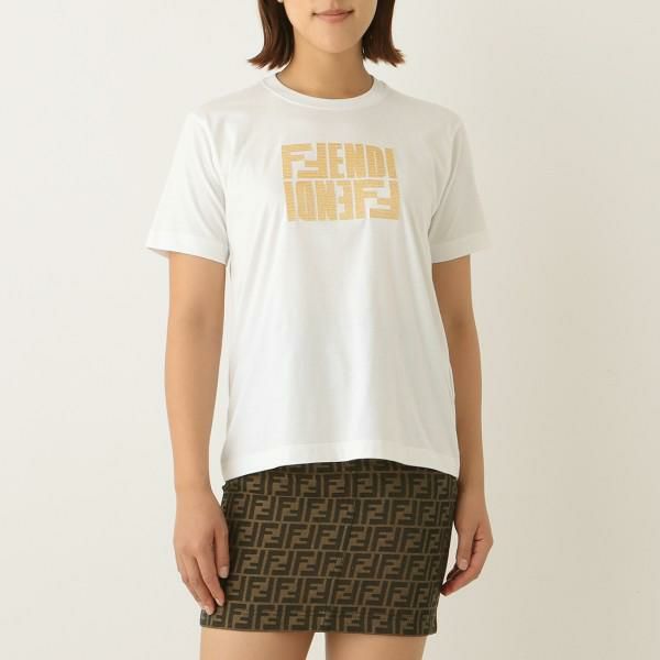 フェンディ Tシャツ トップス ロゴ ホワイト レディース FENDI FS7254 AKS4 F0ZNM