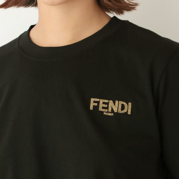 フェンディ Tシャツ トップス クロップド丈 ロゴ ブラック レディース FENDI FS7901 AKS3 F0GME 詳細画像