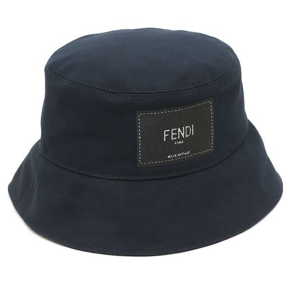 フェンディ 帽子 バケットハット ブルーキャンバス バケットハット ロゴ ブラック メンズ レディース FENDI FXQ801 AIKH F0QA2