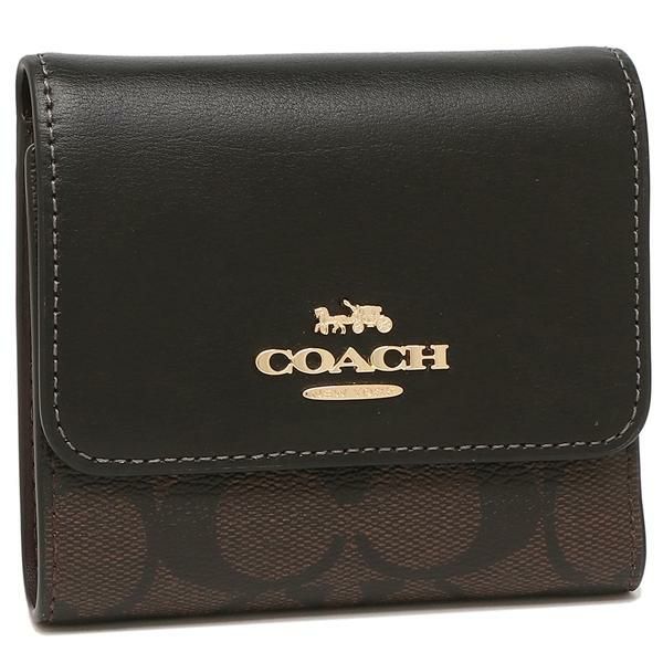 コーチ アウトレット 三つ折り財布 シグネチャー ミニ財布 ブラウン ブラック レディース COACH CE930 IMAA8