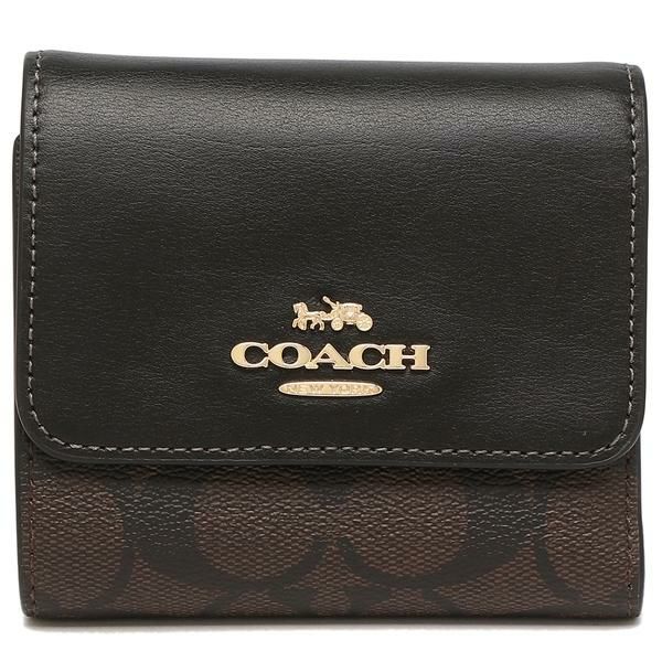 コーチ アウトレット 三つ折り財布 シグネチャー ミニ財布 ブラウン ブラック レディース COACH CE930 IMAA8 詳細画像