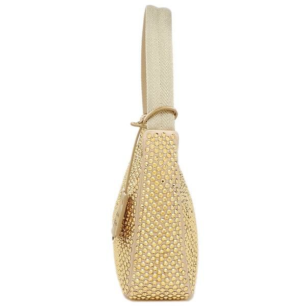 プラダ ハンドバッグ クリスタルサテン ミニバッグ トライアングルロゴ ゴールド レディース PRADA 1BC515 2AWL OOO F0522 詳細画像