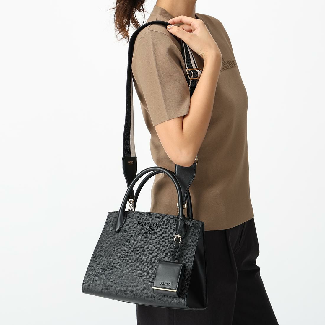 プラダ ハンドバッグ ショルダーバッグ モノクローム Sサイズ ブラック レディース PRADA 1BA156 1BA156 3OO F0002