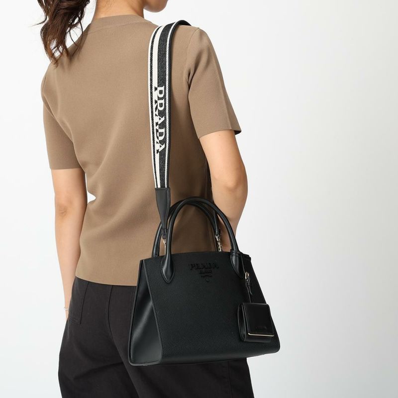 プラダ ハンドバッグ ショルダーバッグ モノクローム Sサイズ ブラック レディース PRADA 1BA156 1BA156 3OO F0002 詳細画像
