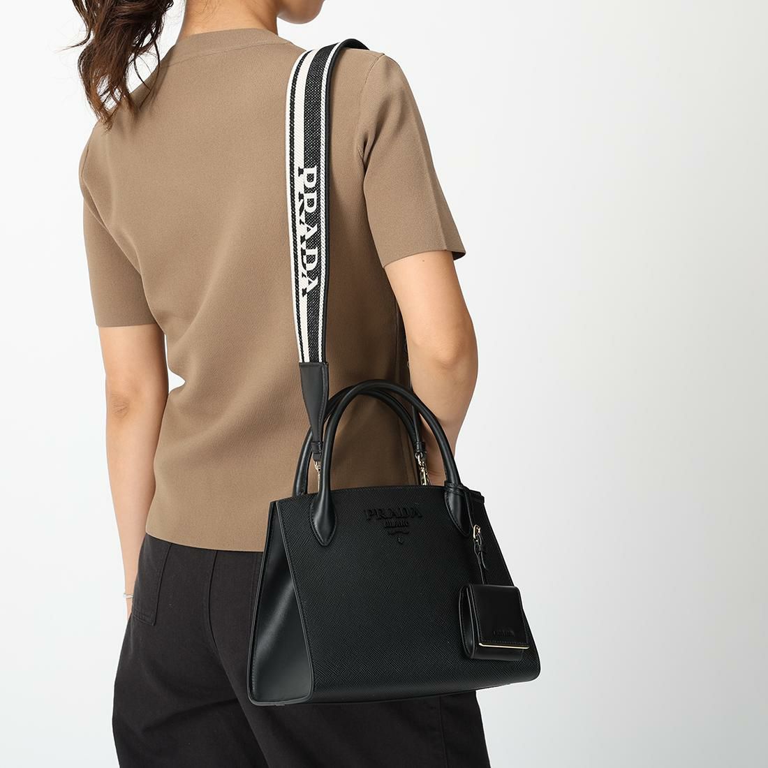 プラダ ハンドバッグ ショルダーバッグ モノクローム Sサイズ ブラック レディース PRADA 1BA156 1BA156 3OO F0002 詳細画像