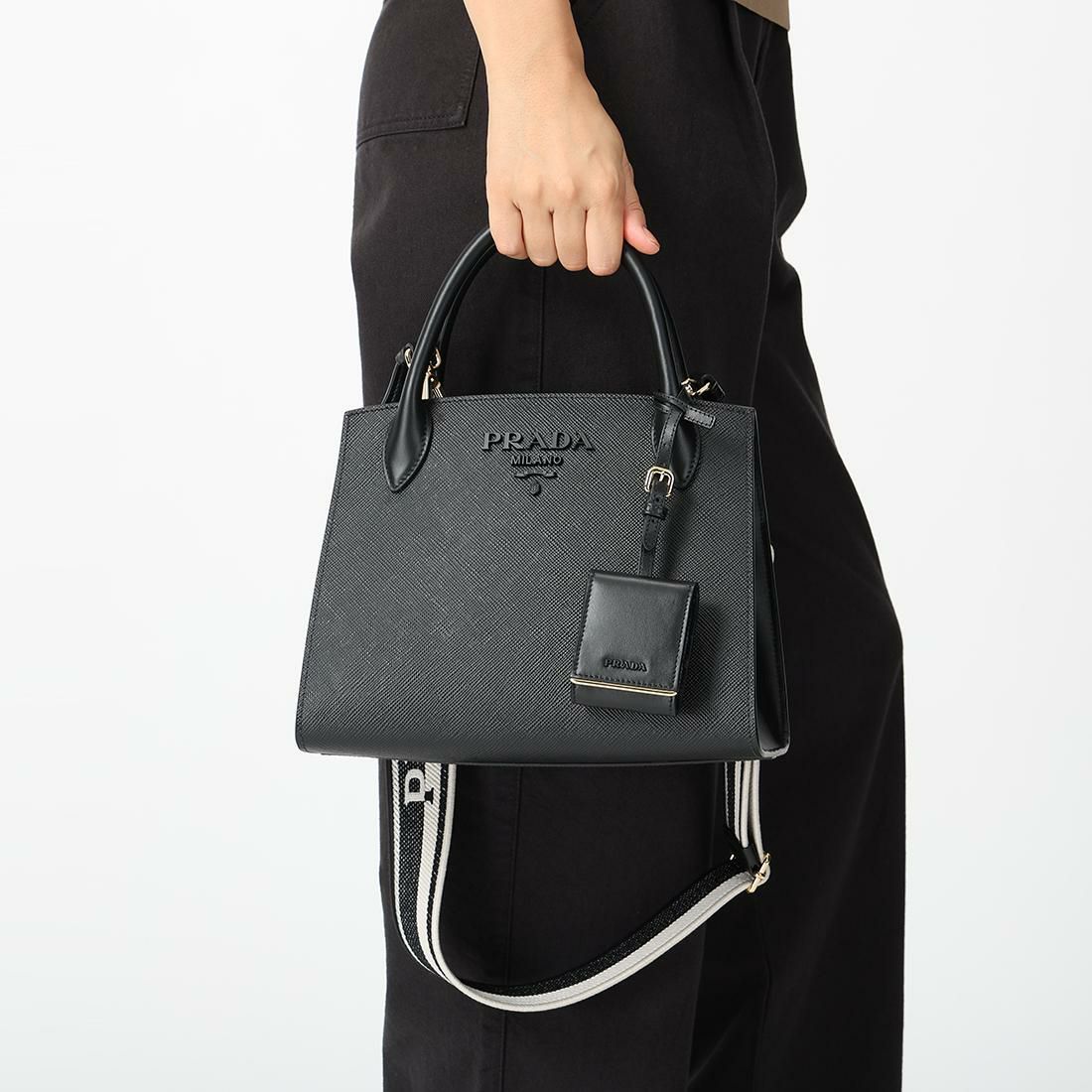 プラダ ハンドバッグ ショルダーバッグ モノクローム Sサイズ ブラック レディース PRADA 1BA156 1BA156 3OO F0002 詳細画像