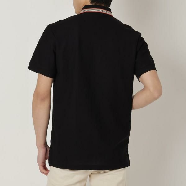 バーバリー ポロシャツ アイコンストライプカラー コットンピケ ポロシャツ ブラック メンズ BURBERRY 8053773 A1189 詳細画像