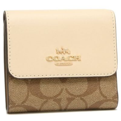 【正規品】COACH　二つ折り財布 シグネチャー ミニ財布 ベージュ コーチ COACH アウトレット 二つ折り財布 シグネチャー ミニ財布