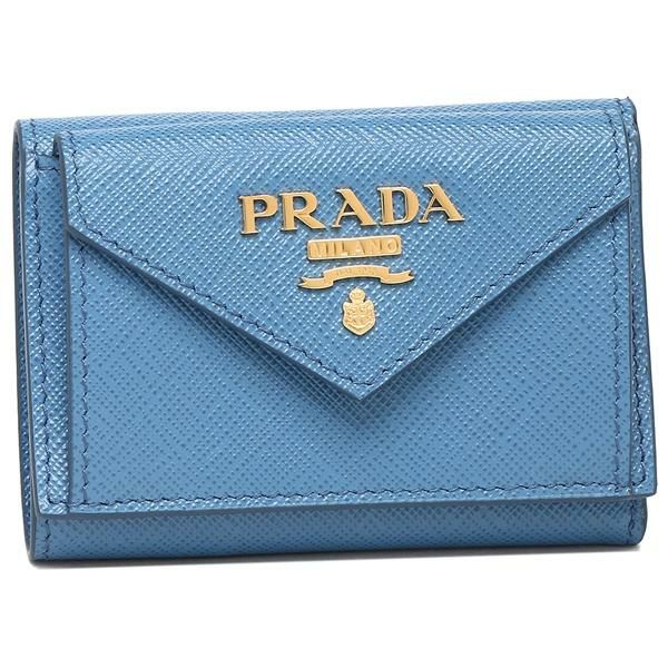 ソルボワ 極美品✨プラダ 三つ折り 財布 サフィアーノ ブルー レター型 
