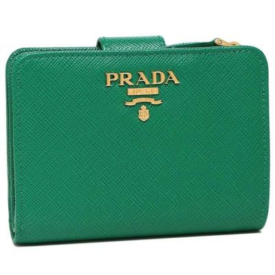 プラダ 二つ折り財布 サフィアーノメタルオロ Sサイズ グリーン 