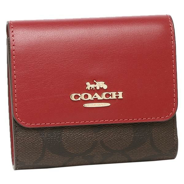 コーチ 三つ折り財布 シグネチャー ミニ財布 ブラウン レッド レディース COACH CE930 IMRVQ マルチカラー