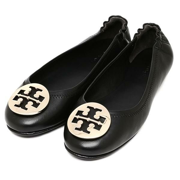 トリーバーチ バレエシューズ フラットシューズ ミニー 折りたたみ可 ブラック ゴールド レディース TORY BURCH 50393 013 7(約24cm)