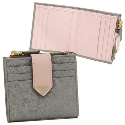 プラダ 二つ折り財布 サフィアーノ グレー ピンク レディース PRADA