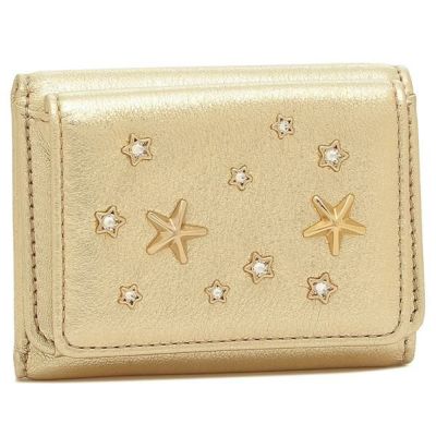 未使用トリーバーチ TORY BURCH　レザー三つ折り財布　ミニ財布　ゴールド トリーバーチ 二つ折り財布 キラ ミニ財布 ピンク レディース