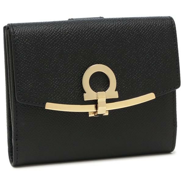 サルヴァトーレフェラガモ 二つ折り財布 ガンチーノクリップ ブラック レディース Salvatore Ferragamo 22C877 0673998