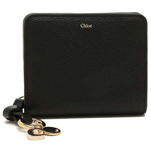 Chloéブラックレザーの二つ折り財布 クロエ 二つ折り財布 アルファベット ミニ財布 ブラック レディース