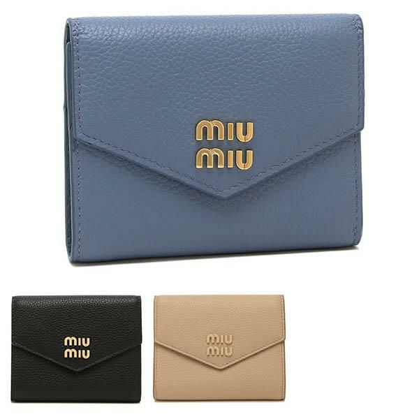 ミュウミュウ 三つ折り財布 ヴィッテロダイノ ブラック レディース MIU