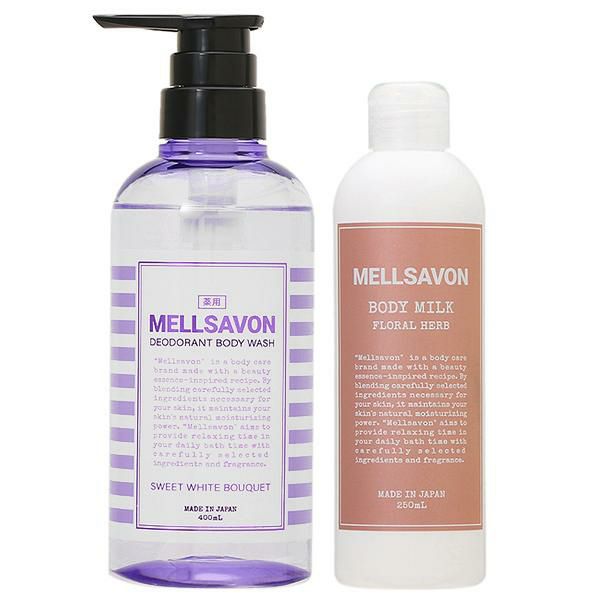 【セット】 メルサボン MELLSAVON デオドラントボディウォッシュ スイートホワイトブーケ 医薬部外品 400mL + ボディミルク フローラルハーブ 250mL