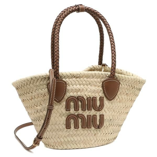 ミュウミュウ トートバッグ ウーブンファブリックリネンバッグ