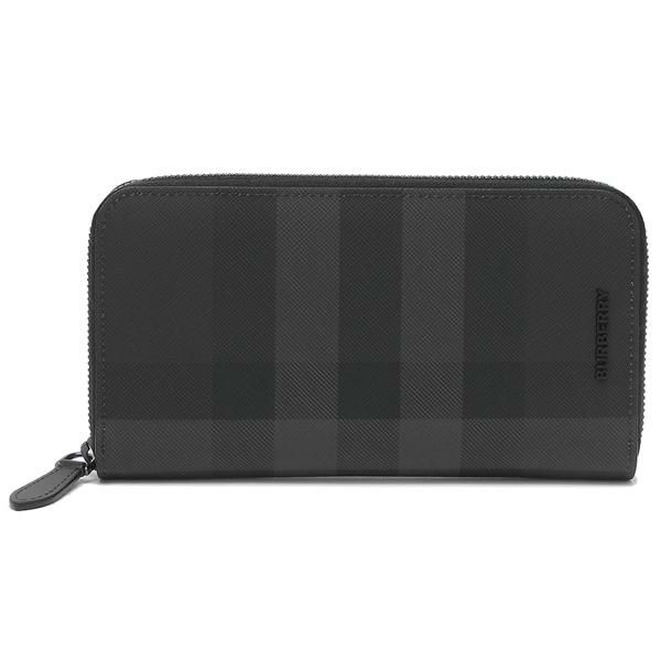バーバリー 長財布 チェック ジップウォレット グレー メンズ BURBERRY