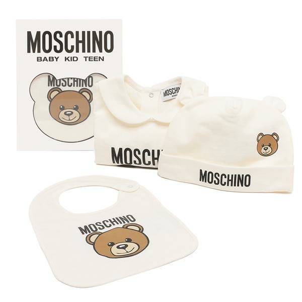 モスキーノ ベビー服 ベビー用品 テディベア 帽子 スタイ ロンパース ホワイト キッズ MOSCHINO MUY067 LCA19 10063 2024春夏新作 9/12