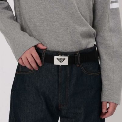 PRADA トライアンクルロコストライフスカト 【関税込】 プラダ ベルト トライアングルロゴ ブラック メンズ PRADA