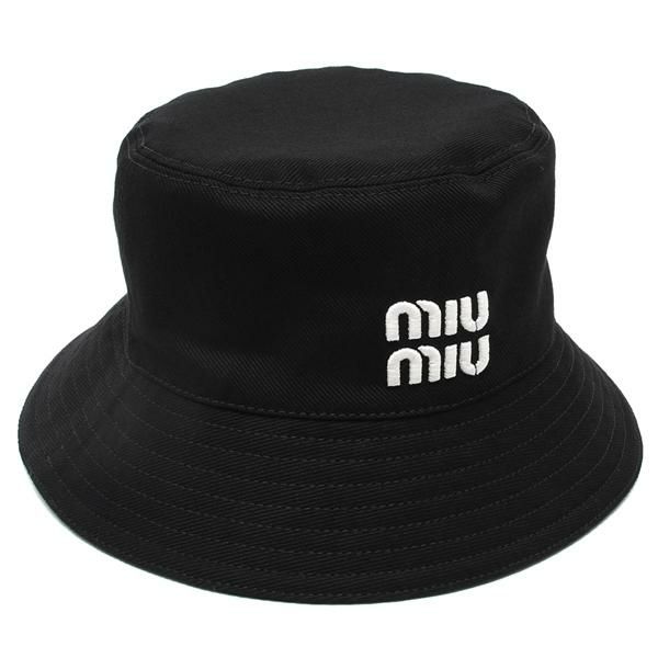 ミュウミュウ 帽子 ドリル バケットハット バケハ ブラック レディース MIU MIU 5HC196 2DXI F0967 2024秋冬新作 L