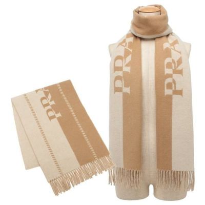 プラダ マフラー ウールスカーフ ロゴ ベージュ レディース PRADA
