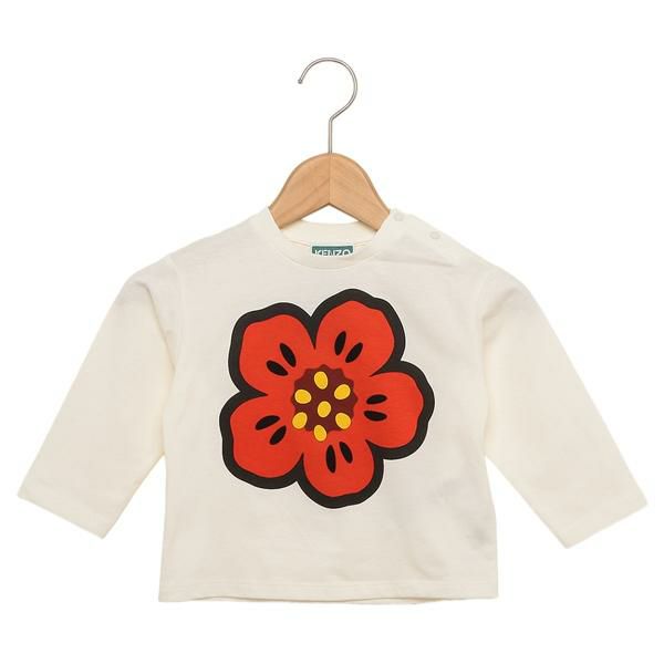 ケンゾー 子供服 Tシャツ カットソー ロングTシャツ BOKE FLOWER ホワイト レッド ガールズ KENZO K60490 12P 2024秋冬新作 2A キッズ