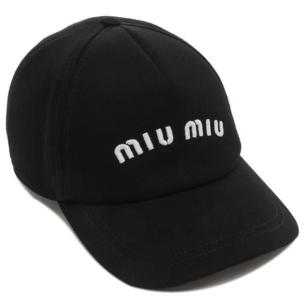 ミュウミュウ 帽子 ドリル ベースボールキャップ ブラック ホワイト レディース MIU MIU 5HC179 2DXI F0967 2024秋冬新作 L