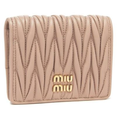 ミュウミュウ 二つ折り財布 マテラッセレザー ミニ財布 ロゴ ピンク ベージュ レディース MIU MIU 5MV204 2FPP F0236  2024秋冬新作 | AXES