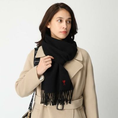 アミ パリス AMI PARIS マフラー アミパリス マフラー ロゴ フリンジ ブラック メンズ レディース ユニ