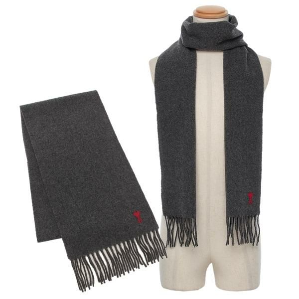 アミパリス マフラー ロゴ フリンジ グレー メンズ レディース ユニ  