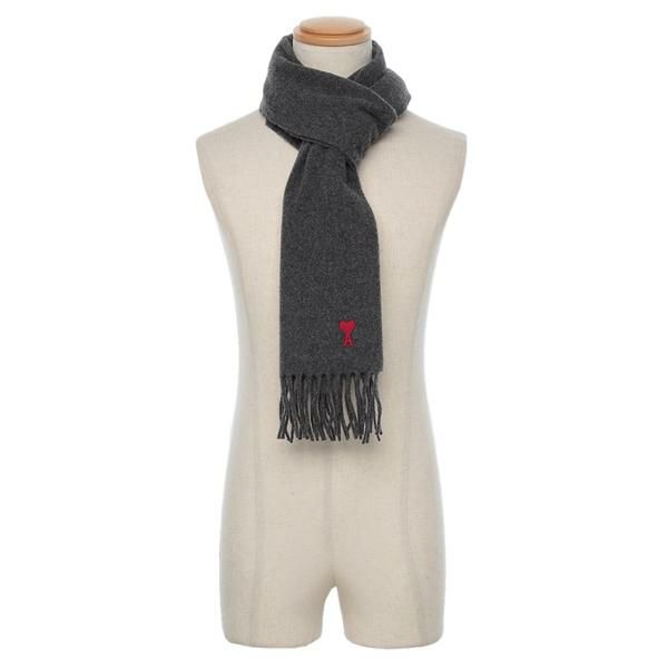 アミパリス マフラー ロゴ フリンジ グレー メンズ レディース ユニ