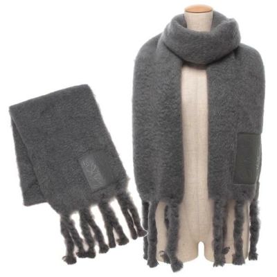 ロエベ マフラー フリンジ アナグラム グレー レディース LOEWE