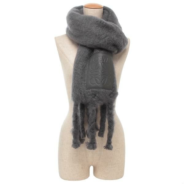 LOEWE グレー系 フリンジ付きマフラー ロエベ マフラー フリンジ アナグラム グレー レディース LOEWE