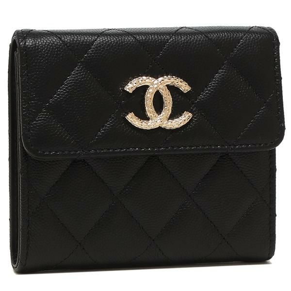 シャネル 三つ折り財布 マトラッセ コンパクトウォレット ブラック レディース CHANEL AP4251 B18212 94305